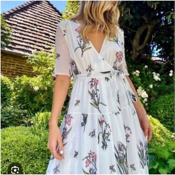 Roller Rabbit Condesa Bouquet Gertrude white floral maxi wrap dress Sz M - Picture 2 of 16